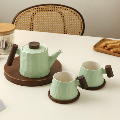 Katsura Wood Handle Ceramic Teapot Set
