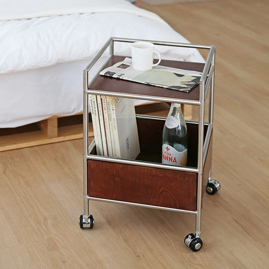 Wood & Steel Rolling Side Table