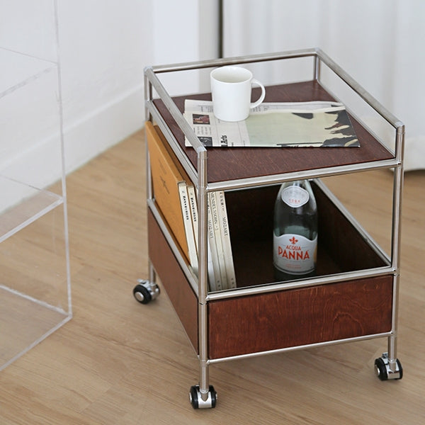 Wood & Steel Rolling Side Table