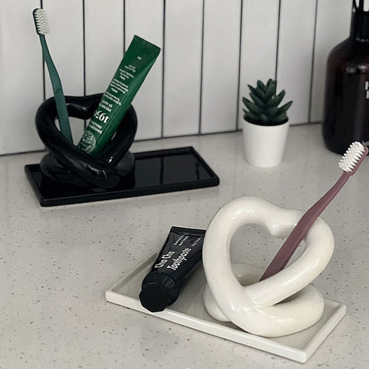 Sweetheart Ceramic Toothbrush Tray & Holder Set