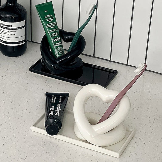 Sweetheart Ceramic Toothbrush Tray & Holder Set
