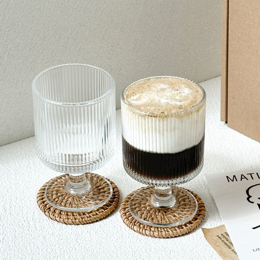 Fluted Goblet Glasses with Rattan Coasters – Set of 2