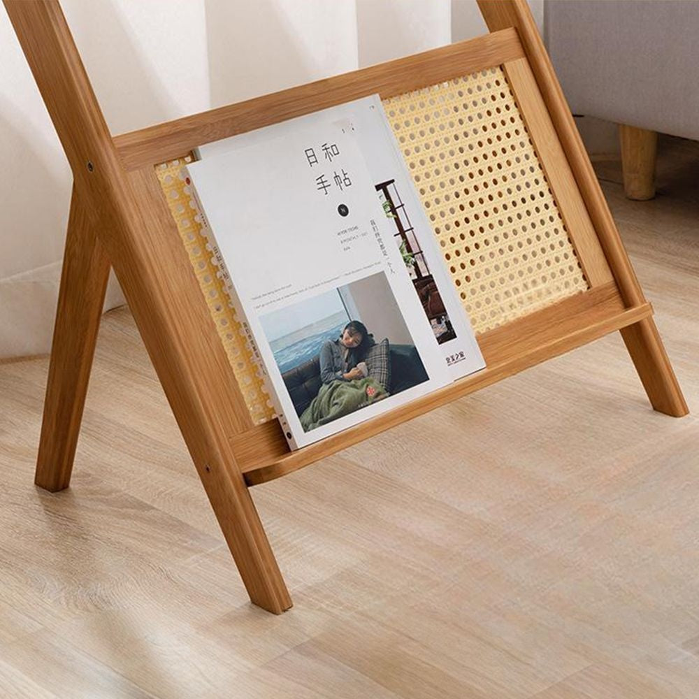 Bamboo Rattan Side Table with Magazine Holder