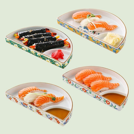 Semi-Circle Divided Sushi Plate Set (2-Piece)