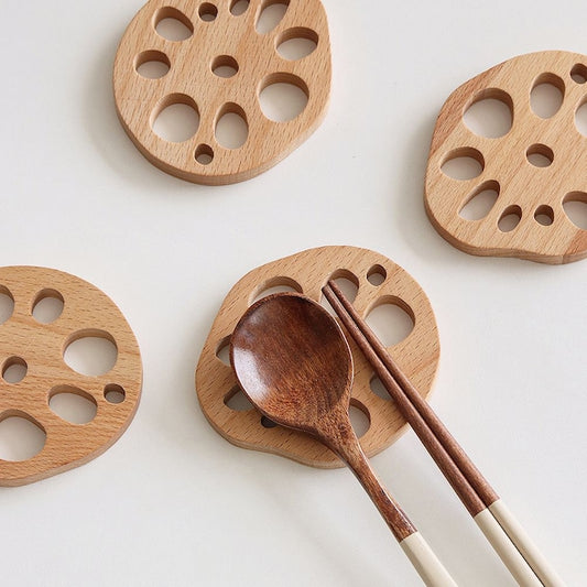 Wood Lotus Root Spoon Rest & Coaster Set (2-Piece)