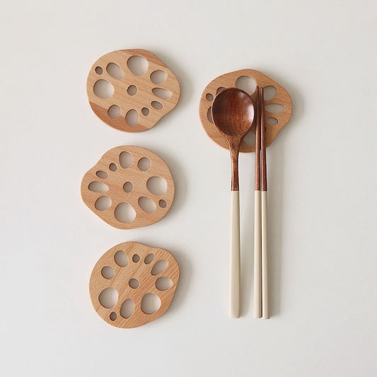 Wood Lotus Root Spoon Rest & Coaster Set (2-Piece)
