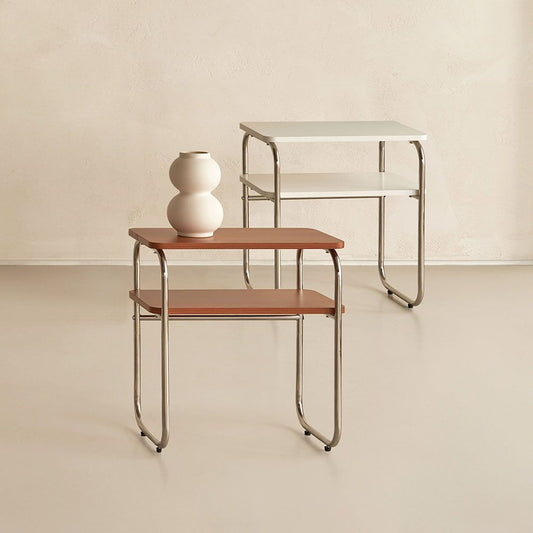 Mid-Century Wood & Chrome Side Table