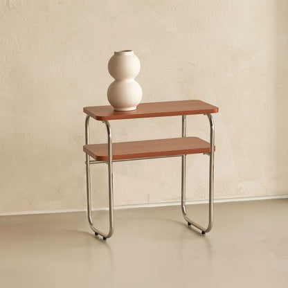 Mid-Century Wood & Chrome Side Table