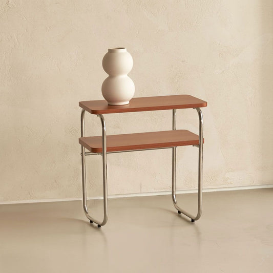 Mid-Century Wood & Chrome Side Table
