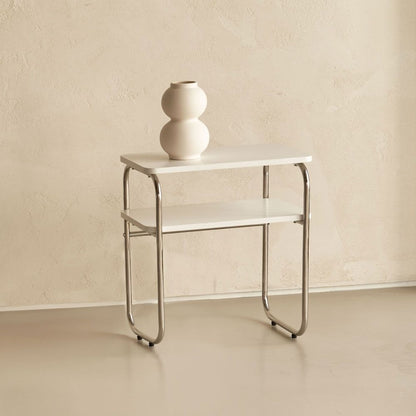 Mid-Century Wood & Chrome Side Table