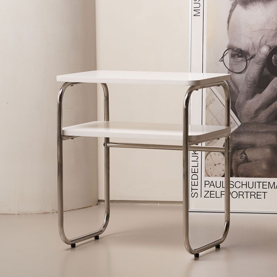 Mid-Century Wood & Chrome Side Table