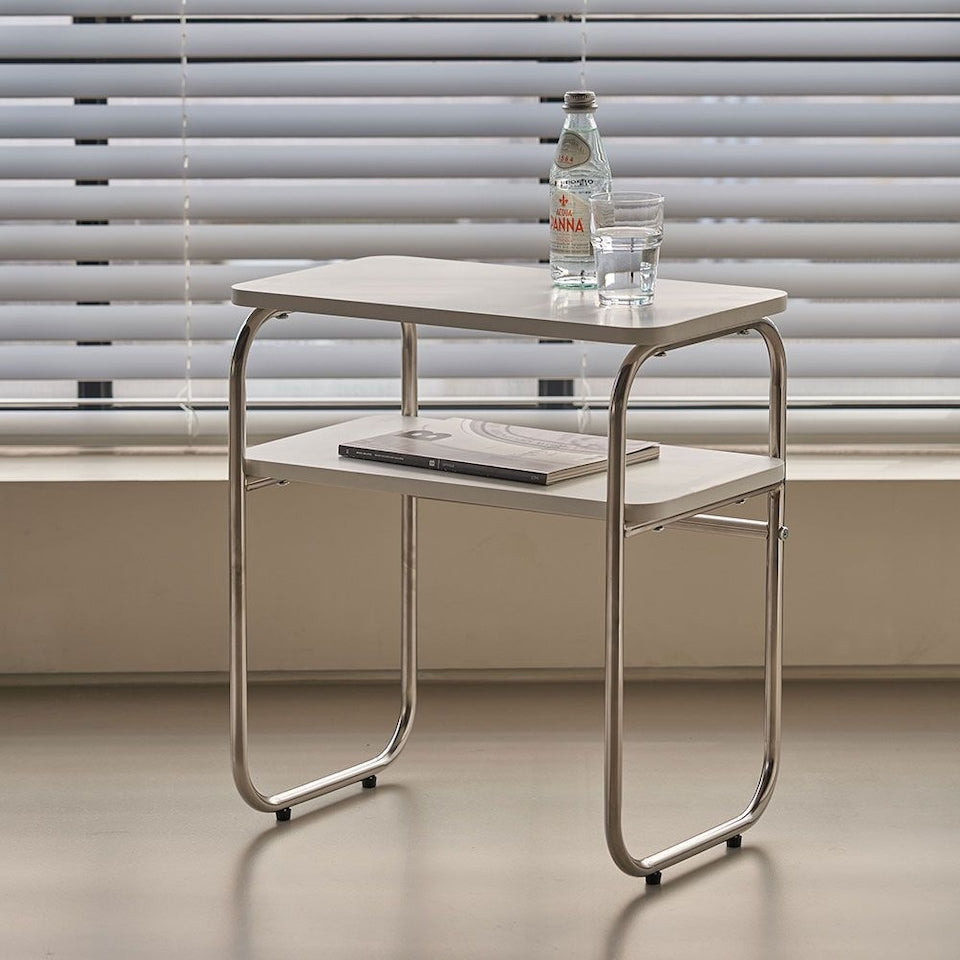 Mid-Century Wood & Chrome Side Table