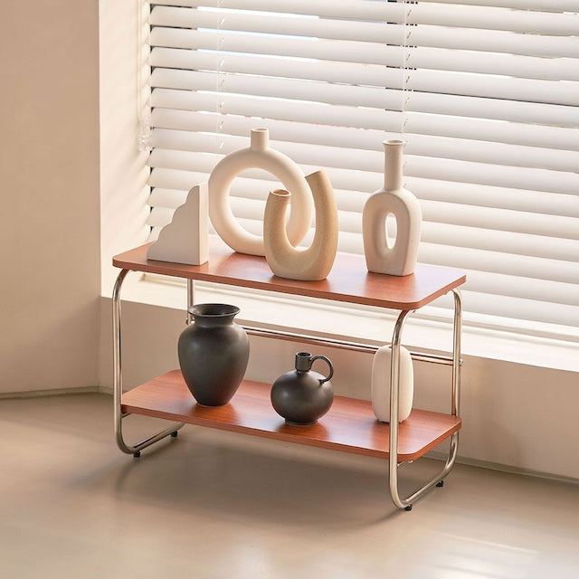 Mid-Century Wood & Chrome Shelf