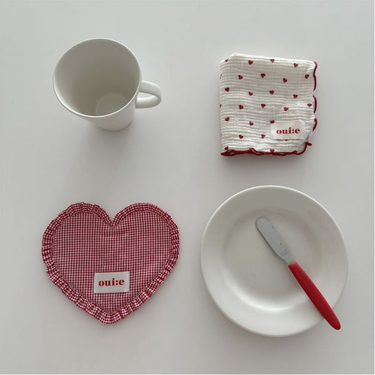 Handmade Heart Frill Gingham Coaster