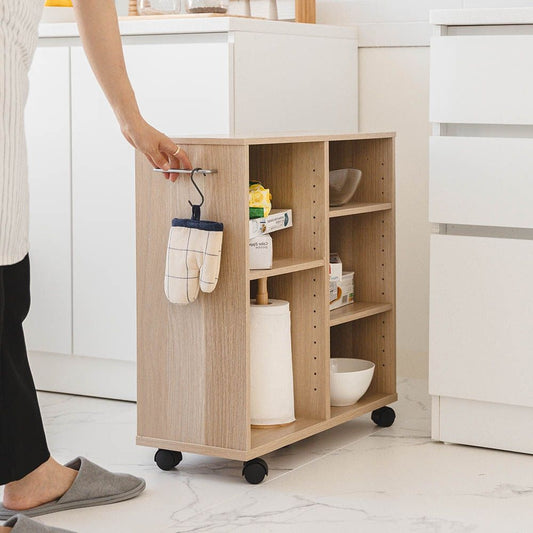 Slim Rolling Wood Utility Cart with Side Hook