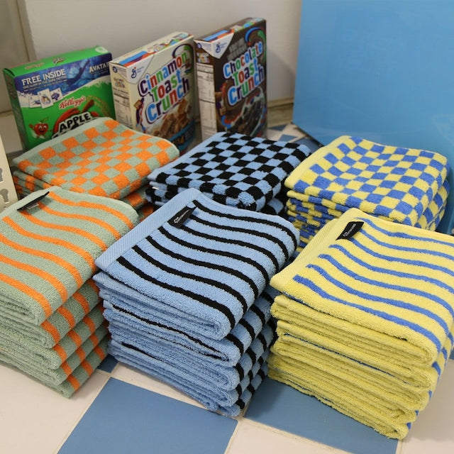 Checkerboard & Stripe Hotel Bath Towel Set (10-Pack)