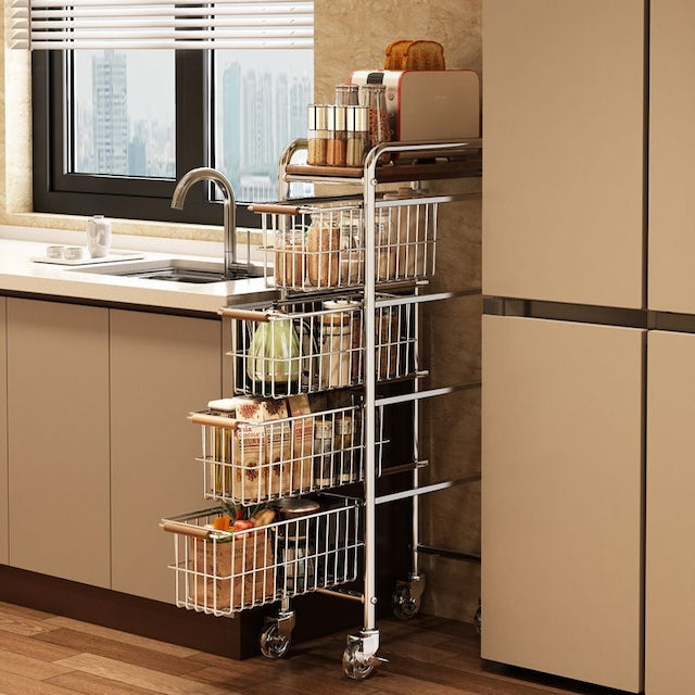 Pantry Gap Rolling Storage Cart in Wood & Steel