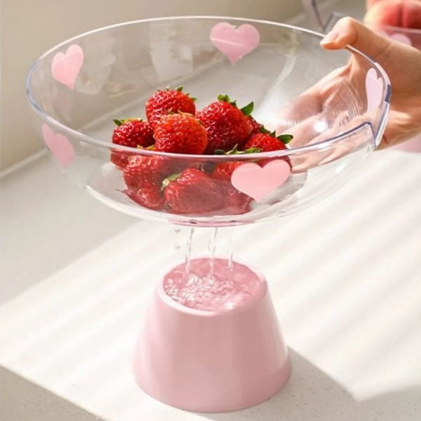 Pink Heart Self-Draining Fruit Bowl