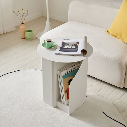 Round Side Table with Built-In Bookshelf