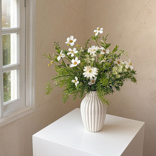 Premium Milk Brew Round Pleated Ceramic Vase
