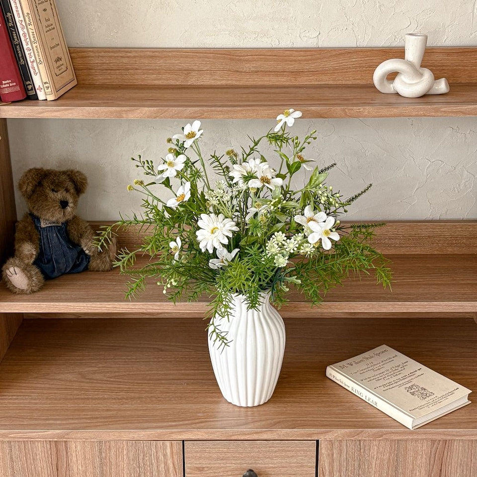 Premium Milk Brew Round Pleated Ceramic Vase