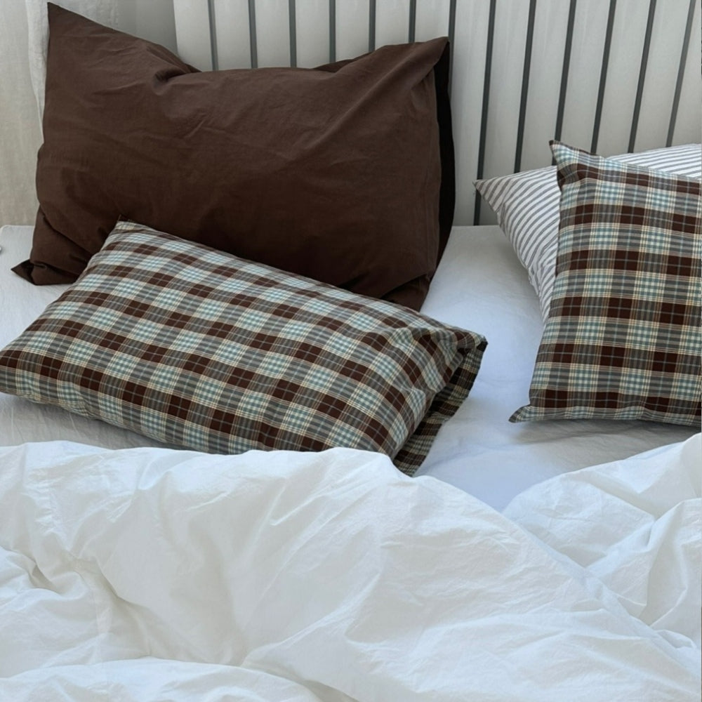 Mocha Brown Plaid Pillow Cover