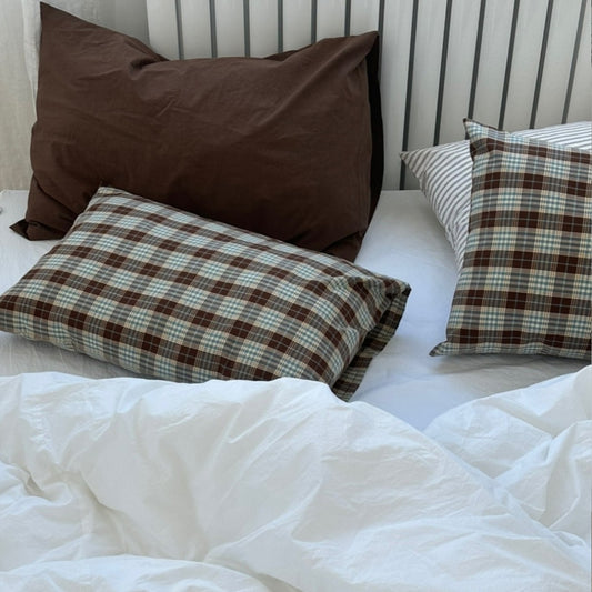Mocha Brown Plaid Pillow Cover
