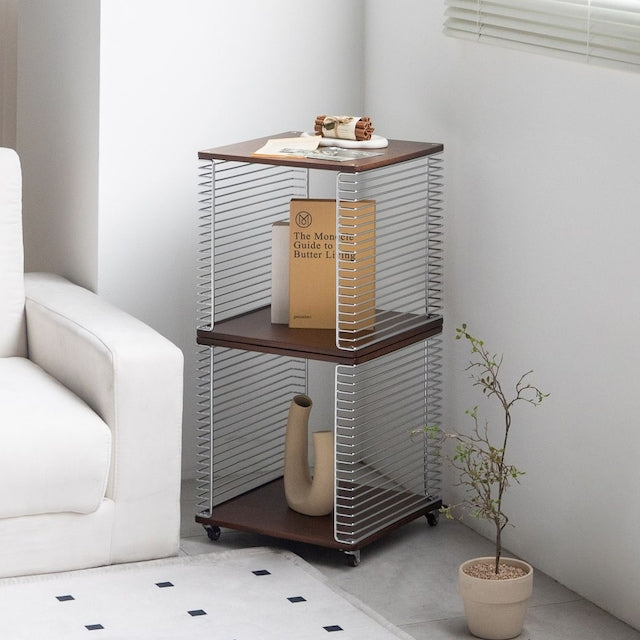 Wire Cube Side Table with Wood Top