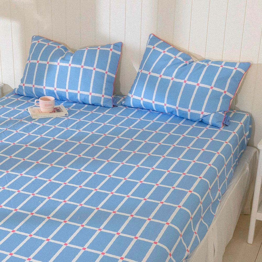 Little Mansion Check Allergy-Care Mattress Fitted Sheet - lifestyle