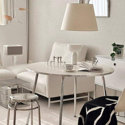 Modern Chrome Round Dining Table - 39.4"