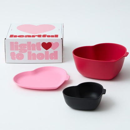 Heartful Pink Bowl & Plate Gift Set (3-Piece)