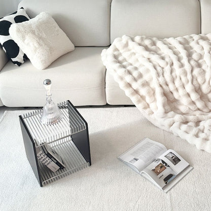 Wire Cube Side Table with Wood Top