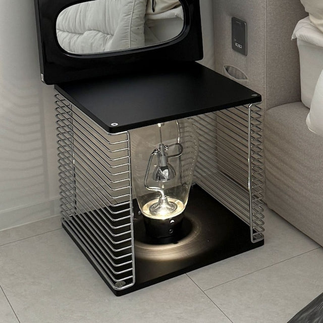Wire Cube Side Table with Wood Top