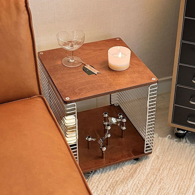 Wire Cube Side Table with Wood Top