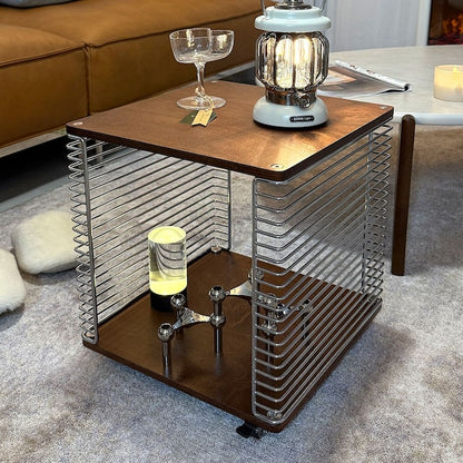 Wire Cube Side Table with Wood Top