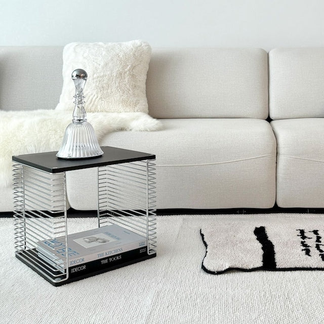 Wire Cube Side Table with Wood Top