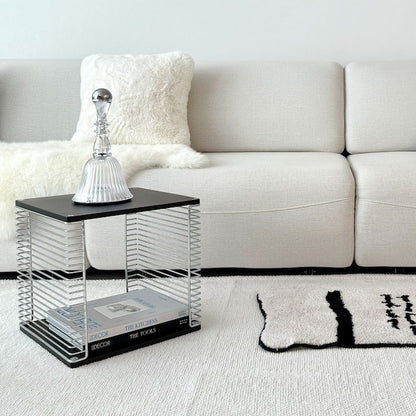 Wire Cube Side Table with Wood Top