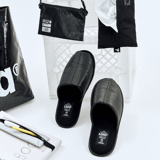 Lofa Black Open-Toe Slippers