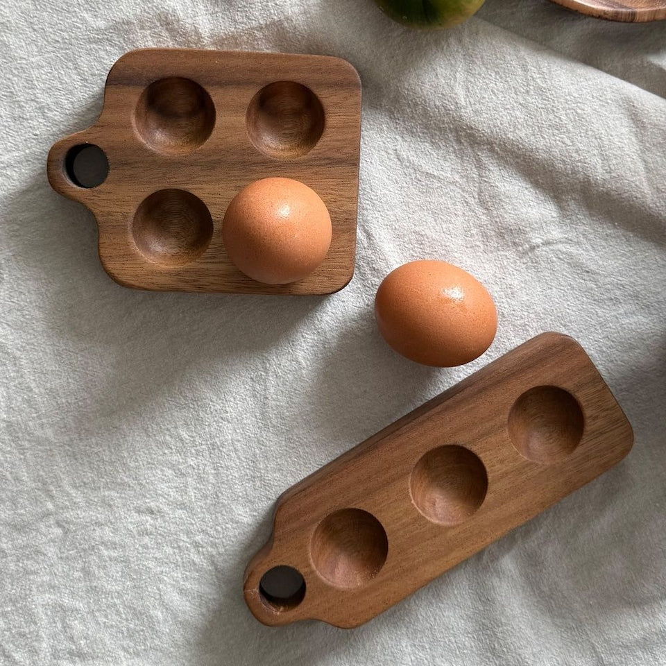 Acacia Wood Natural Egg Tray (3-Slot)